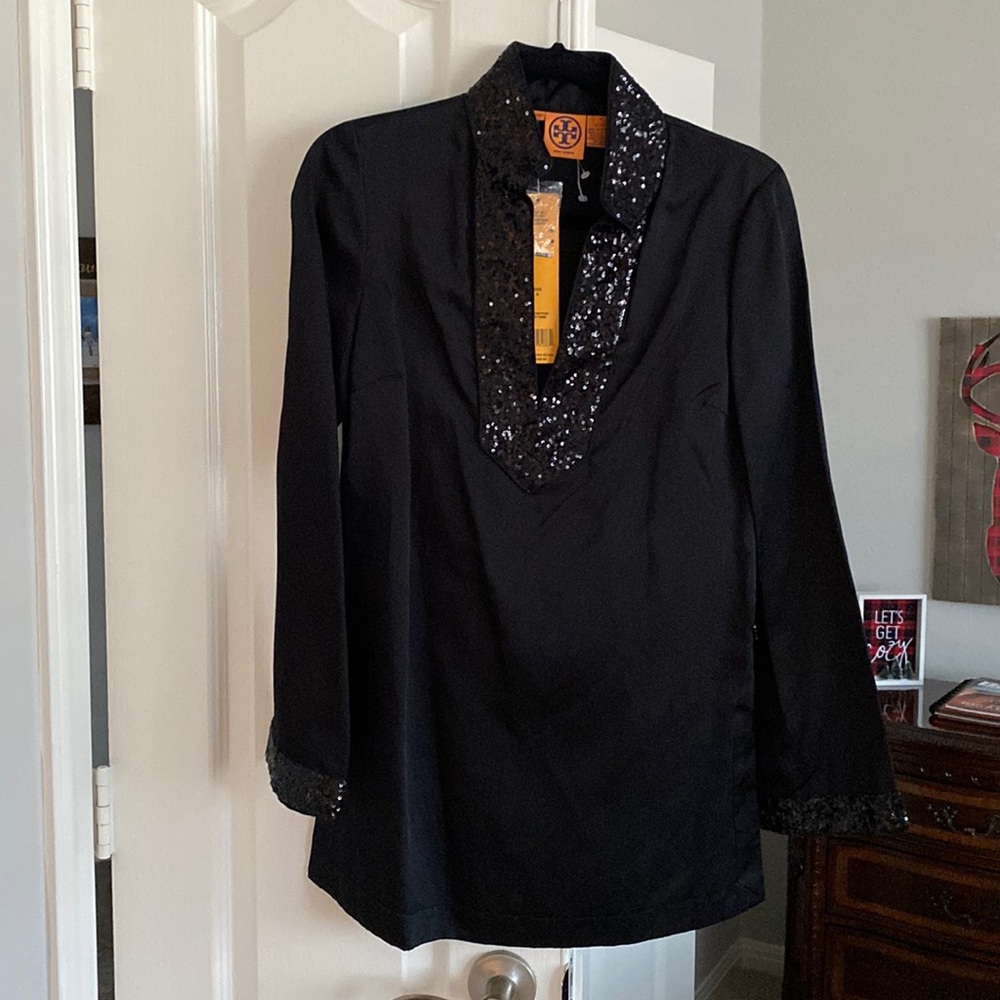 NWT beautiful black silk Tory Burch tunic.